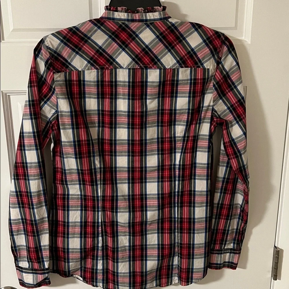 J. Crew Women’s Tartan button-front top with ruffled collar Size XS